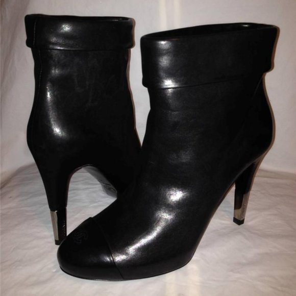 CHANEL, Shoes, Chanel 2c Stretch Iridescent Leather Cc Logo Ankle Booties  Boots Heels